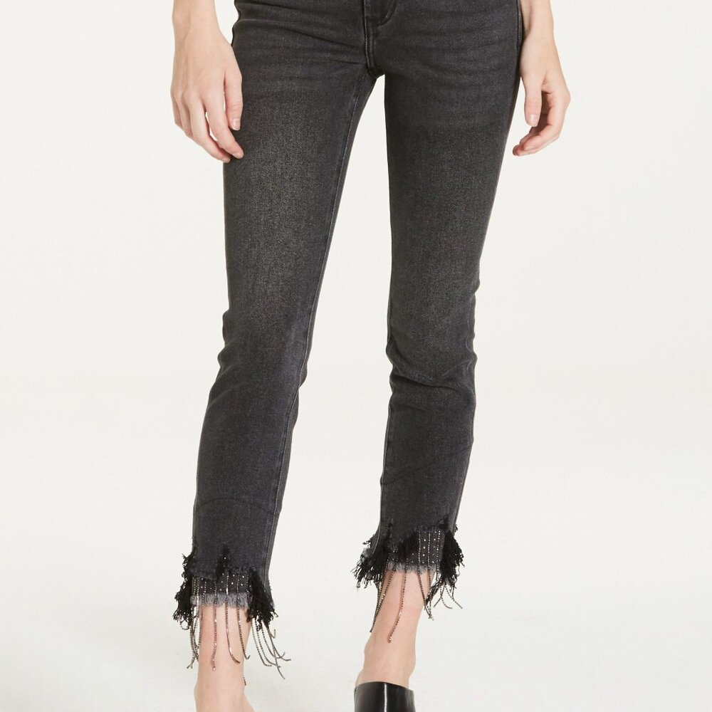 NWT - Dear John: Stella Culver Super High Rise Cropped Slim Black Denim with Jew
